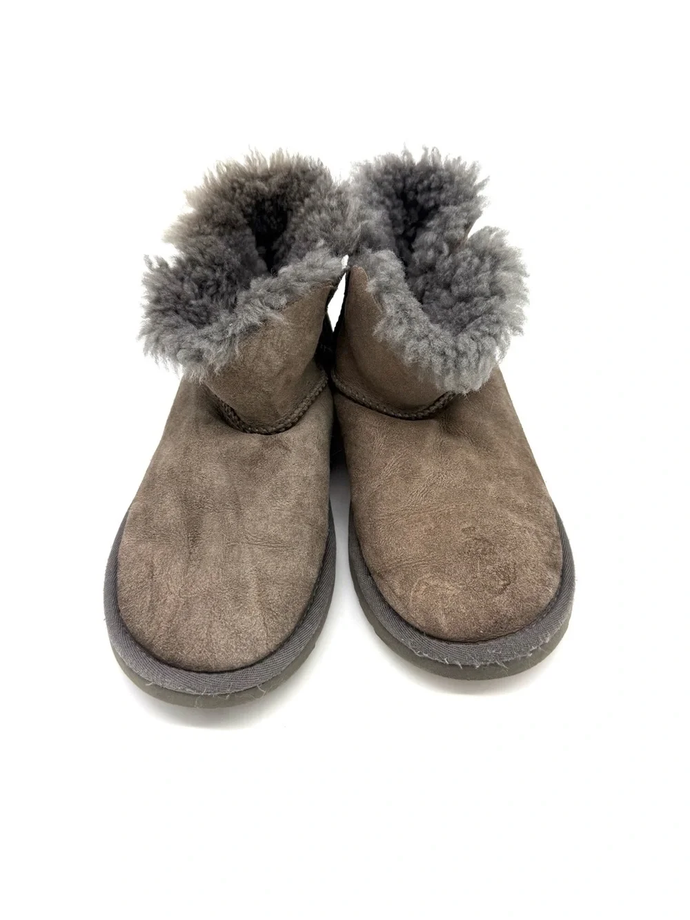 UGG Mini Bailey Button Boots Brown Gray Taupe Kids Size 4